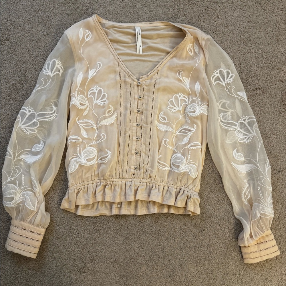 Anthropologie Lace Sleeve Top - Picture 3 of 5